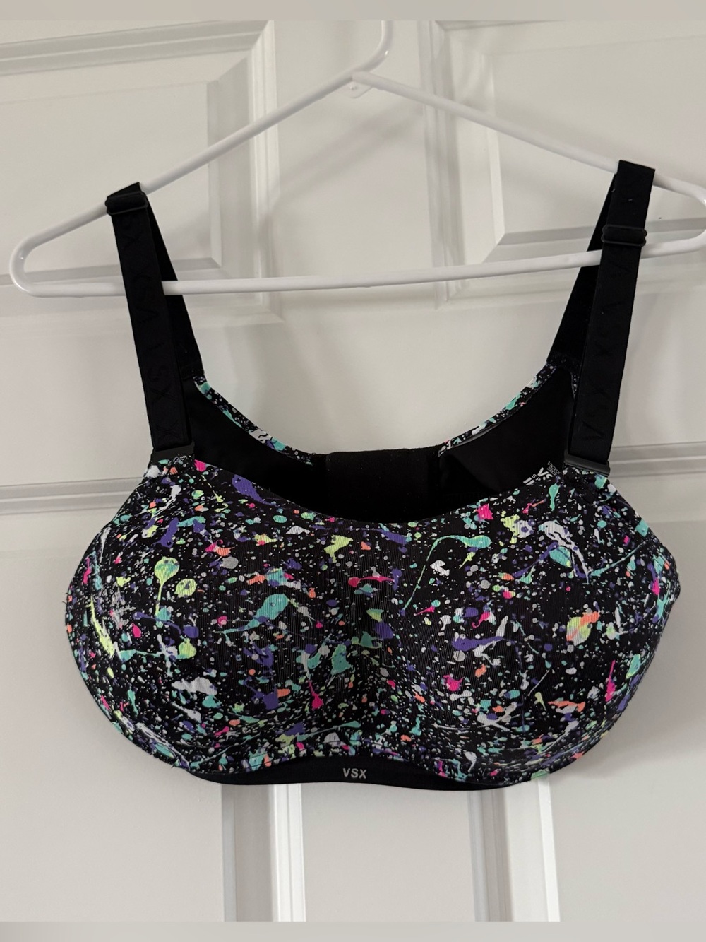 VSX Black Sports Bra with Multicolor Neon Splatter
